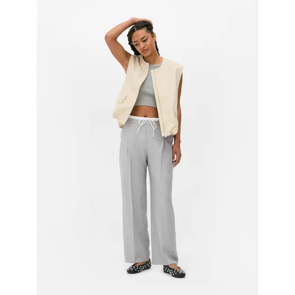 Contrast Waist Pants - Gray Heather