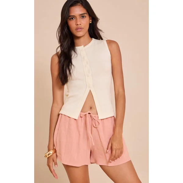 Coral Linen Look Floaty Drawstring Shorts