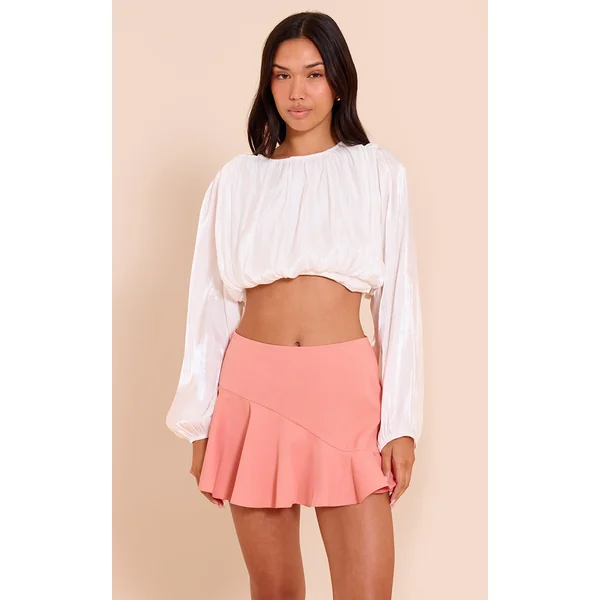 Coral Tailored Woven Scalloped Edge Mini Skirt