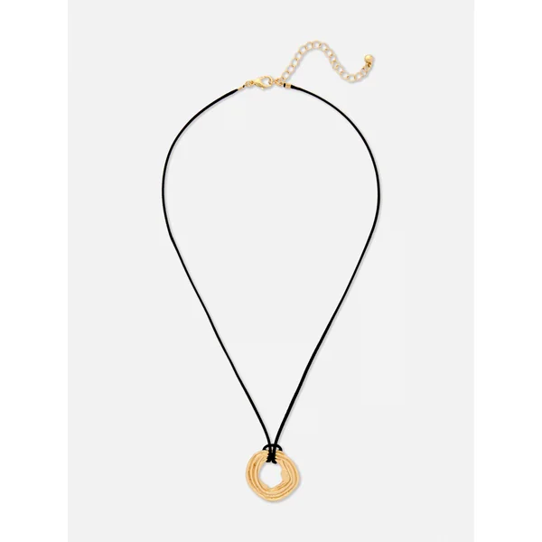 Cord Necklace with Round Pendant - Yellow