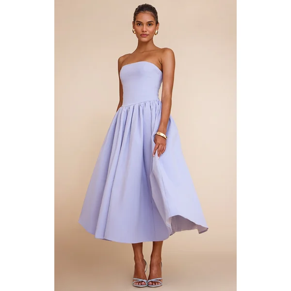 Cornflower Blue Woven Bandeau Ruched Skater Midaxi Dress
