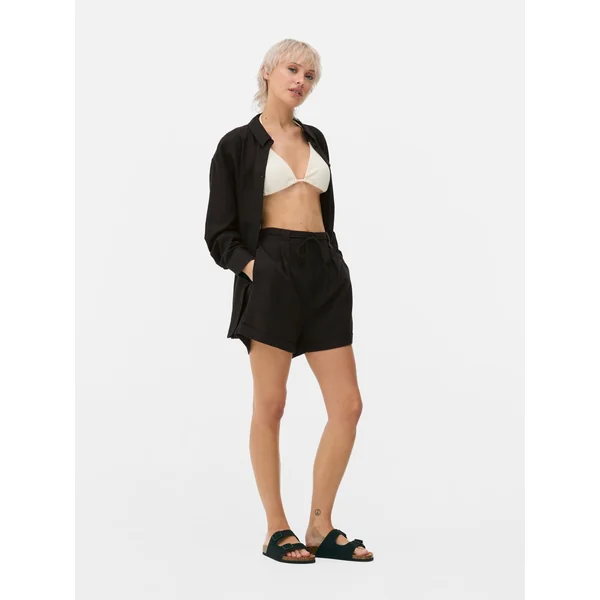Cotton Blend Tie Shorts - Black