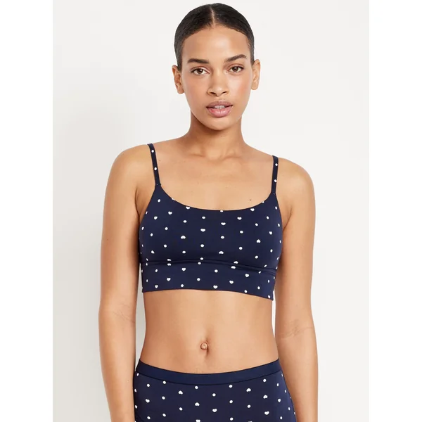 Cotton Cami Bralette - Navy/White Dots & Hearts