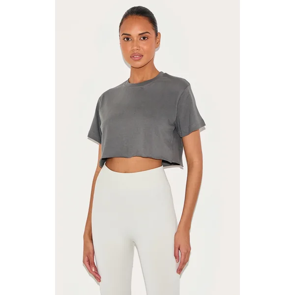 Cotton Charcoal Oversized Crop T-Shirt