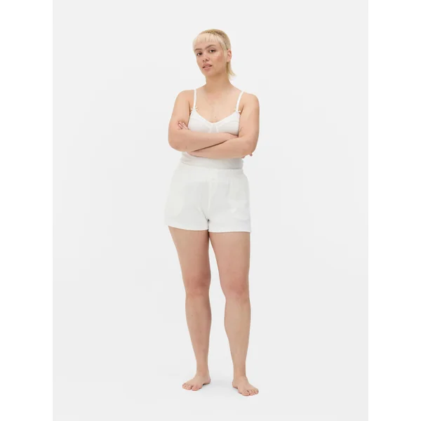 Cotton Pointelle Pajama Shorts - White