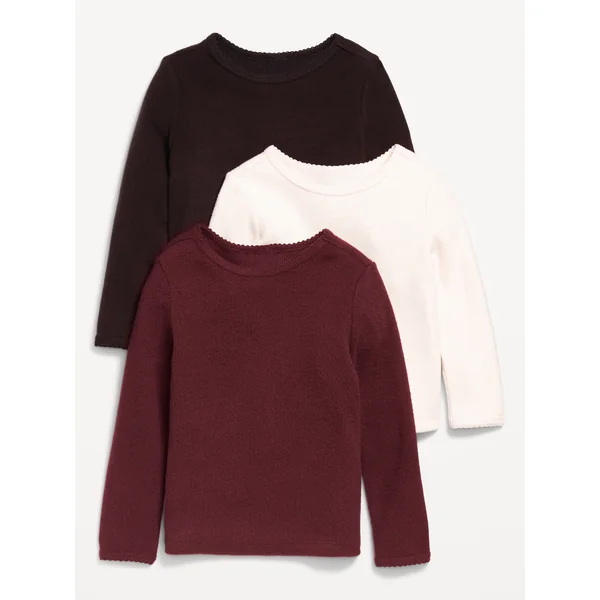 Cozy Long-Sleeve Thermal-Knit T-Shirt 3-Pack for Toddler Girls - Solids