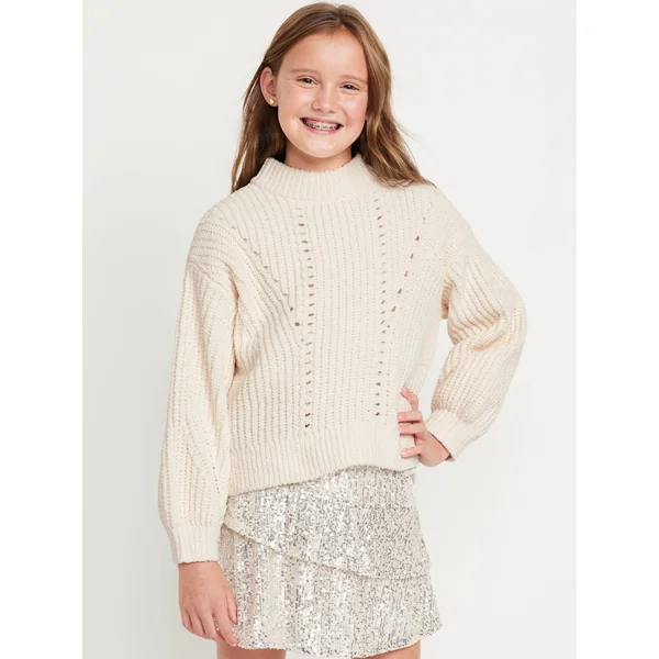Cozy Mock-Neck Chenille Sweater for Girls - CREME DE LA CREME