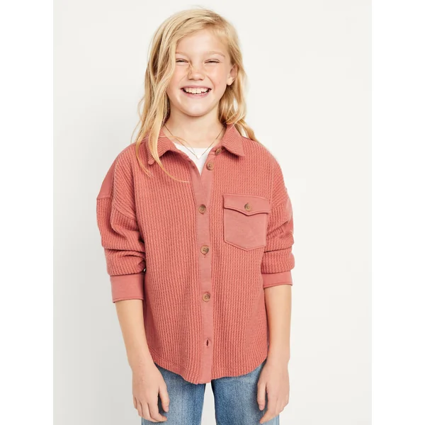 Cozy Waffle-Knit Shacket for Girls - AMBERGLOW