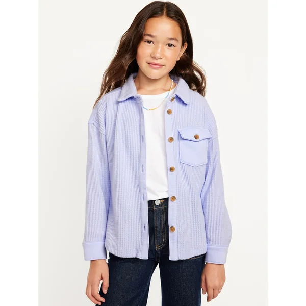Cozy Waffle-Knit Shacket for Girls - ORCHID TINT