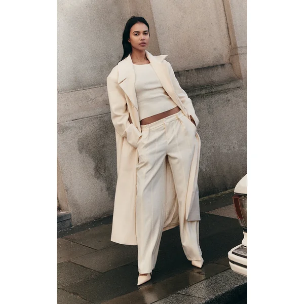 Cream Adjustable Waist Tailored Pants