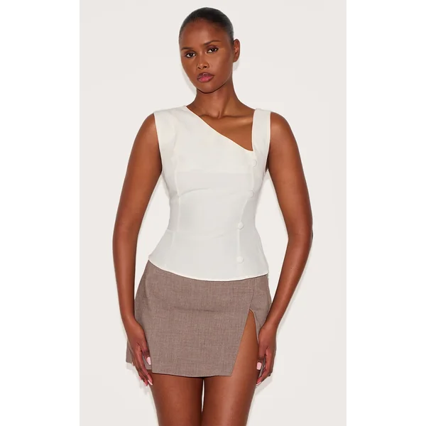 Cream Asymmetric Fitted Vest