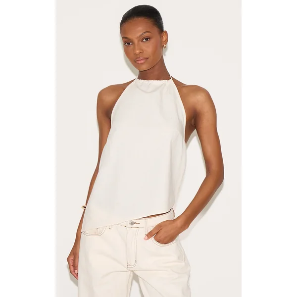 Cream Asymmetric Hem Long Top