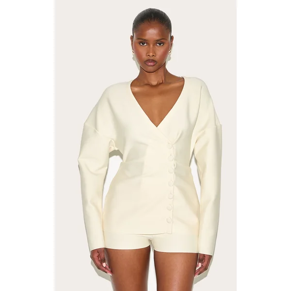 Cream Bandage Button Up Cardigan Romper