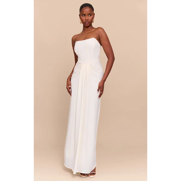 Cream Bandeau Corset Drape Detail Maxi Dress