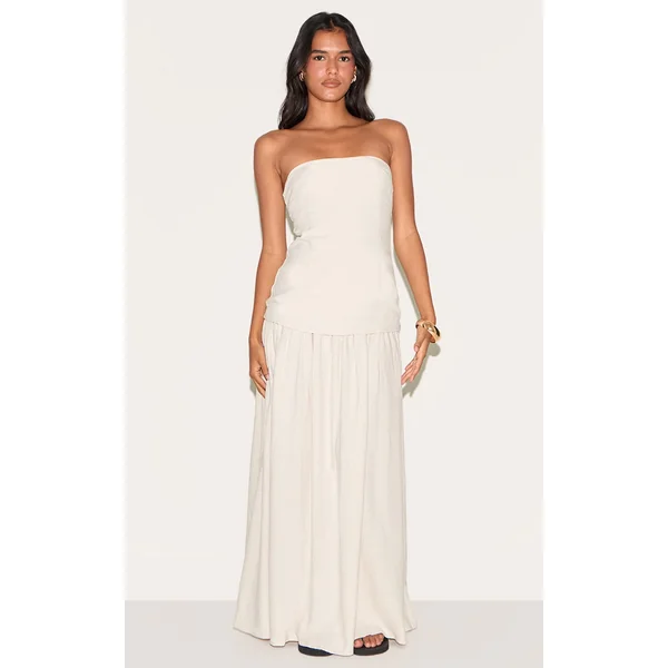 Cream Bandeau Long Line Maxi Dress