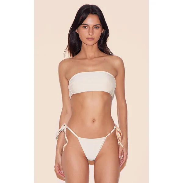 Cream Basic Bandeau And Tie Side Bikini Set