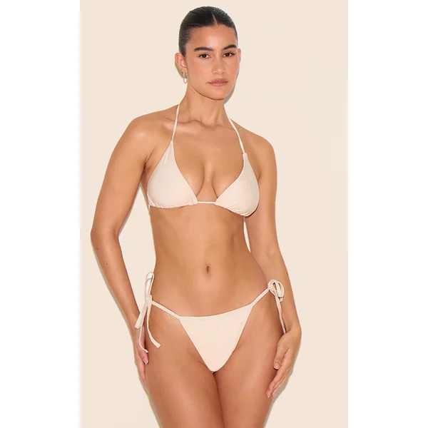 Cream Basic Triangle and Tie Side Bikini Set