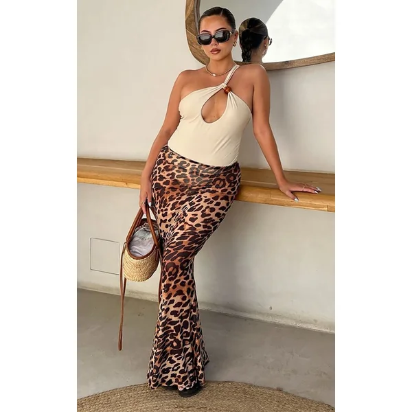 Cream Bead Detail One Shoulder Cut Out Swimsuit