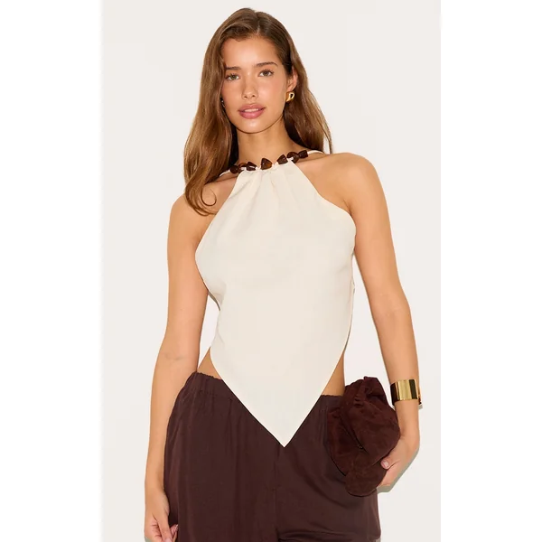 Cream Beaded Pointed Hem Long Top