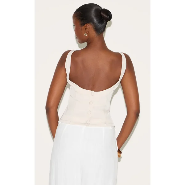 Cream Boatneck Button Back Long Top