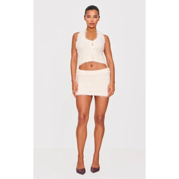 Cream Bobble Eyelash Knit Mini Skirt