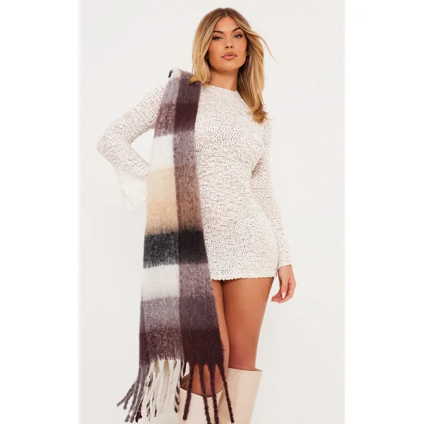 Cream Bobble Knit Long Sleeve Mini Dress