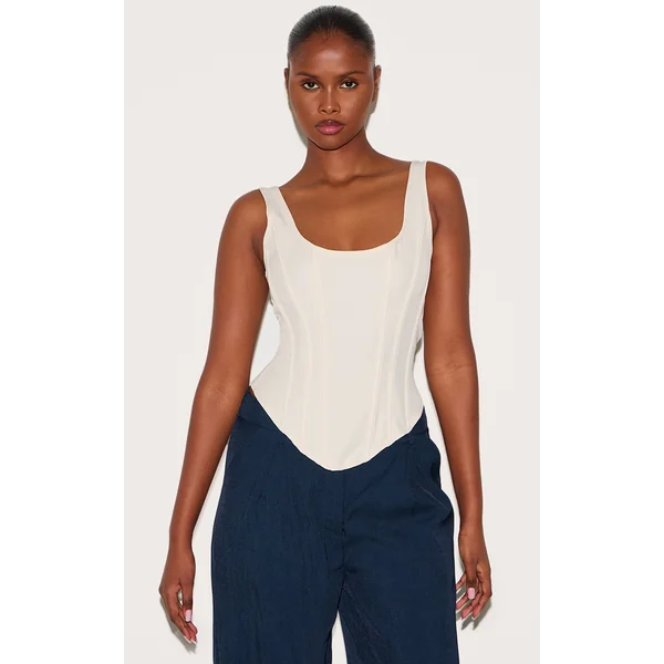 Cream Boned Dip Hem Longline Corset