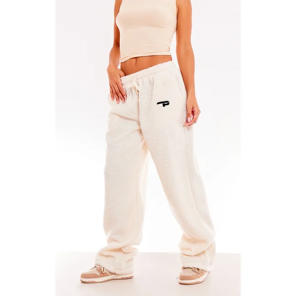 Cream Borg P Print Wide Leg Pants