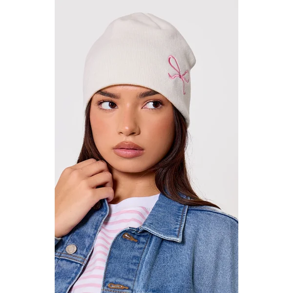 Cream Bow Detail Beanie
