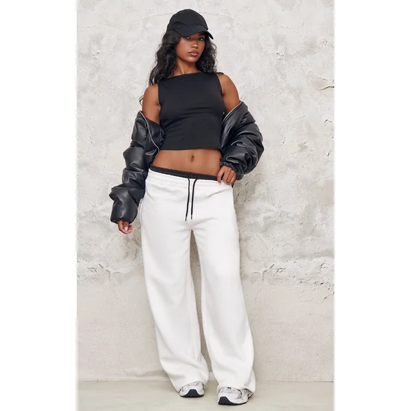 Cream Boxer Waistband Wide Leg Sweat Sweatpants