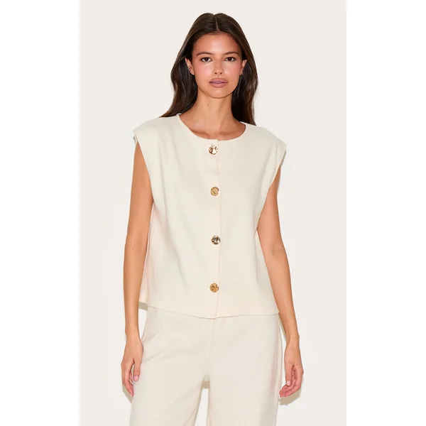 Cream Brushed Rib Gold Hardware Detail Cami Top