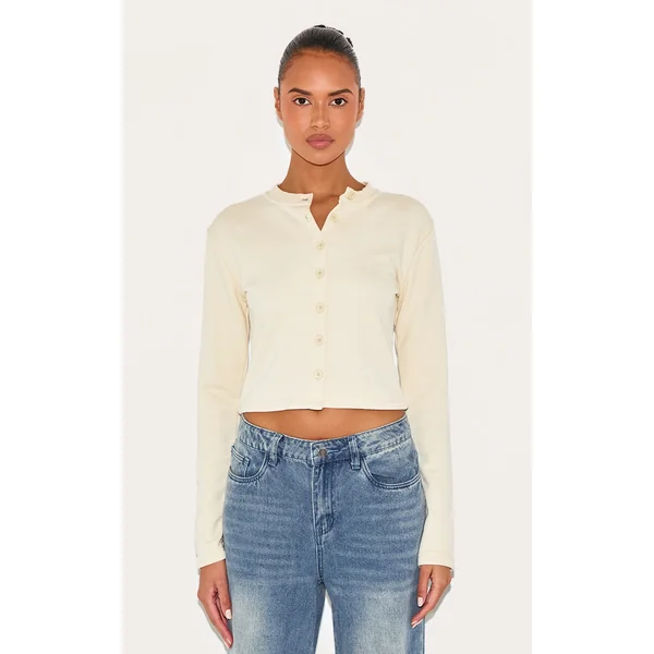 Cream Button Up Fitted Sweatshirt