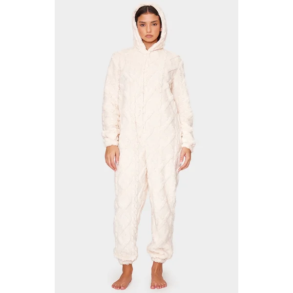 Cream Cable Fleece Hooded Onesie