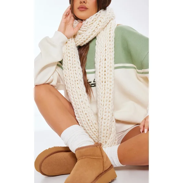 Cream Cable Knit Knee High Slouchy Socks
