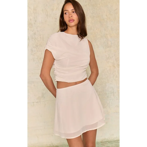 Cream Chiffon Asymmetric Top