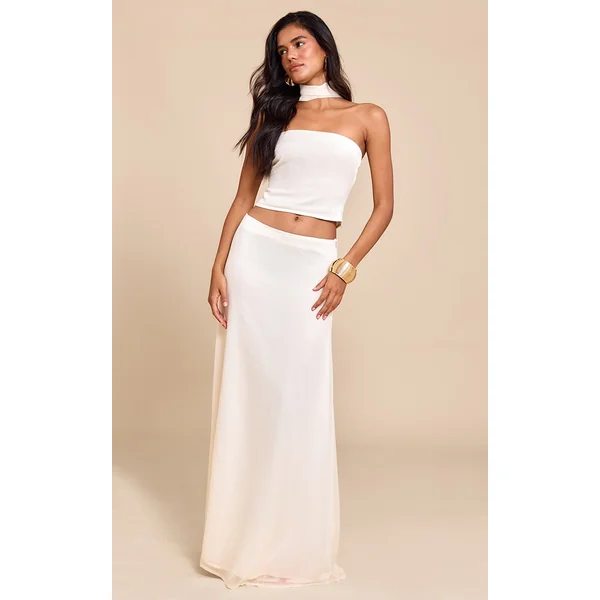 Cream Chiffon Maxi Skirt