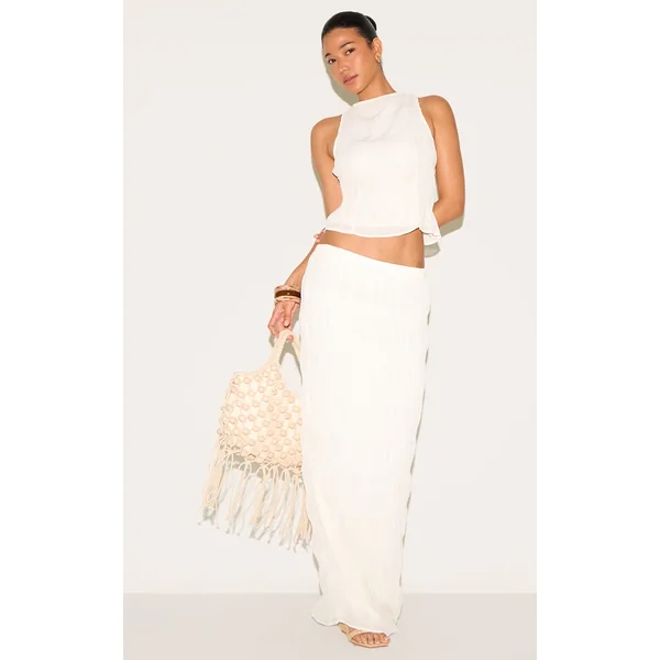 Cream Chiffon Textured Maxi Skirt