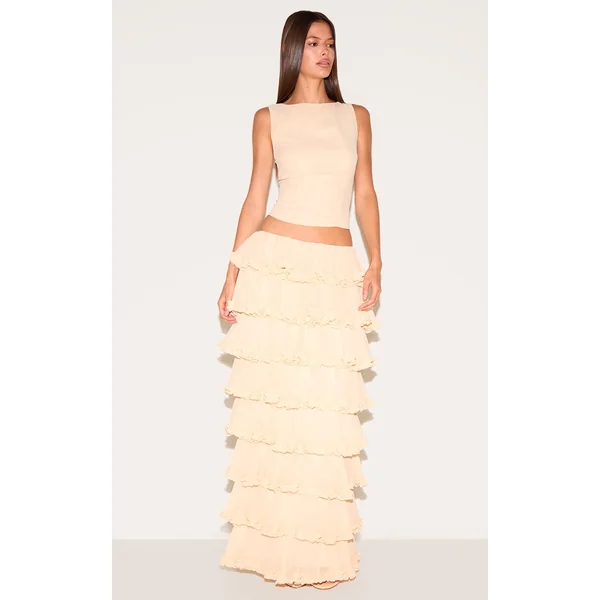 Cream Chiffon Tiered Frill Maxi Skirt