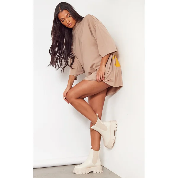 Cream Chunky Extreme Cleated Chelsea Ankle Boots