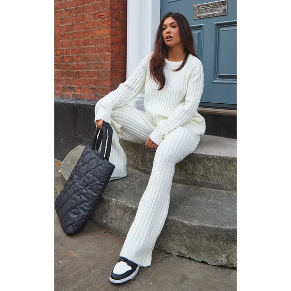 Cream Chunky Ribbed Knitted Set