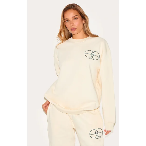 Cream Circle Wellness Premium Print Oversized Sweatshirt