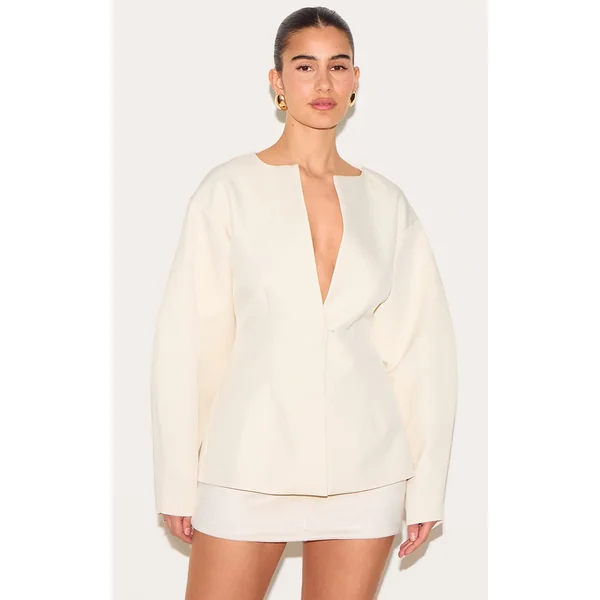 Cream Cocoon Sleeve Cinched Waist Blazer