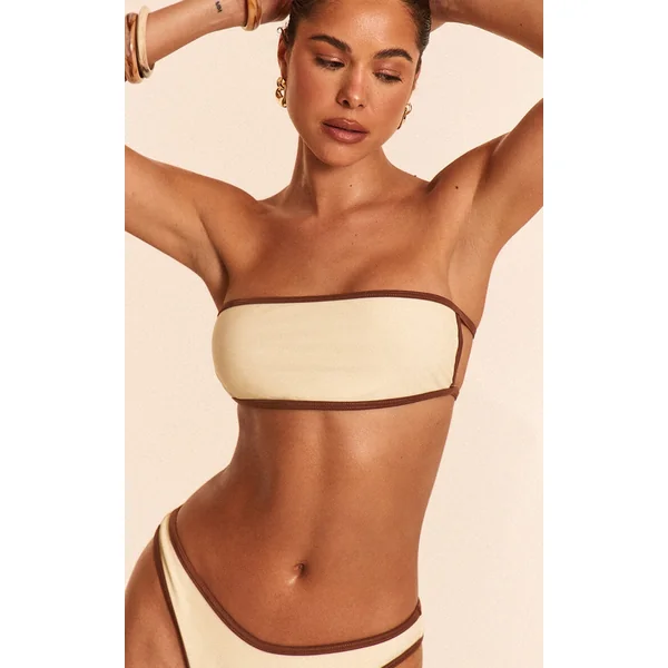 Cream Contrast Binding Bandeau Bikini Top