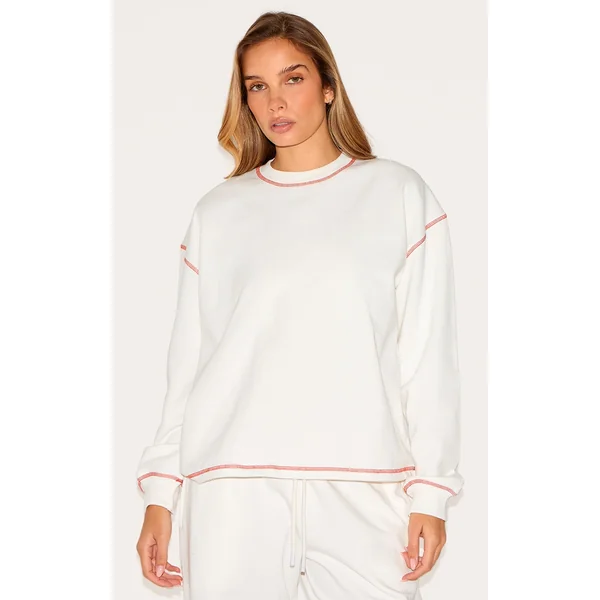 Cream Contrast Stitch Loopback Sweatshirt