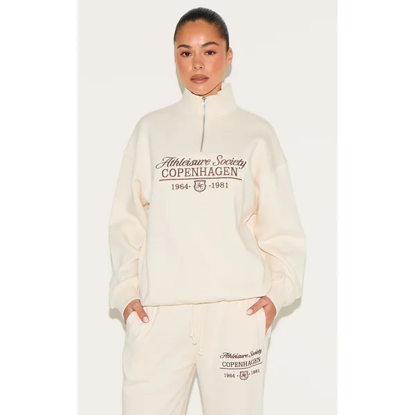 Cream Copenhagen Embroidered Half Zip Sweatshirt