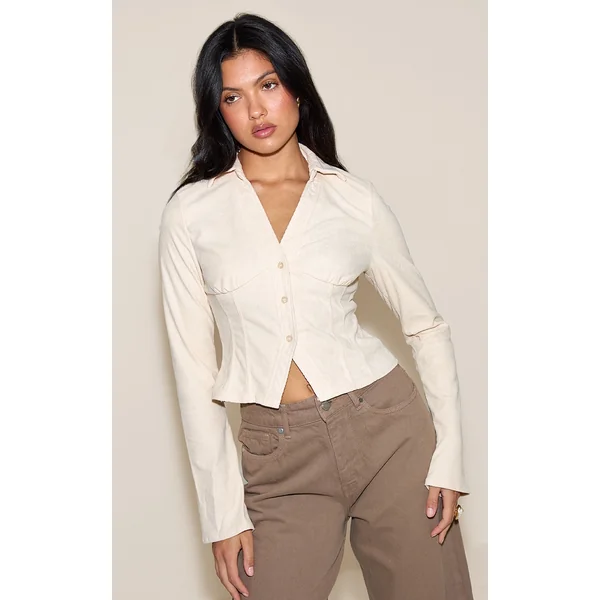 Cream Corduroy Fitted Shirt