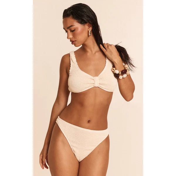 Cream Crinkle Knot Front Bikini Top