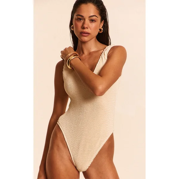 Cream Crinkle Plunge Swimsuit