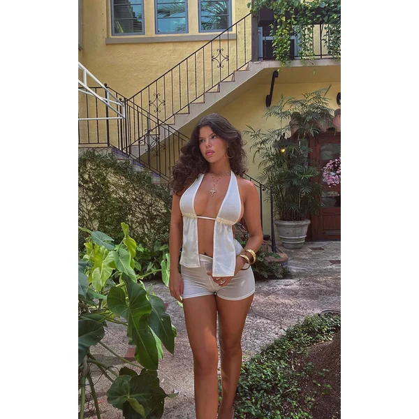 Cream Crinkle Rib Hot Pants