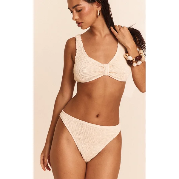 Cream Crinkle Tanga Bikini Bottoms